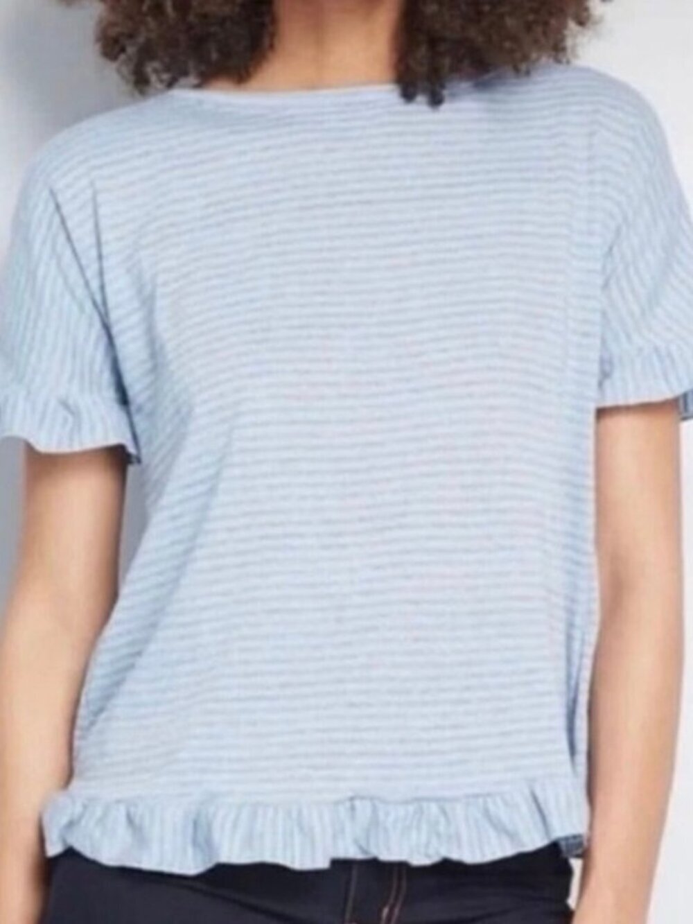 ModCloth Blue Striped Ruffle Hem Top 2X Short Sleeve Loose Fit